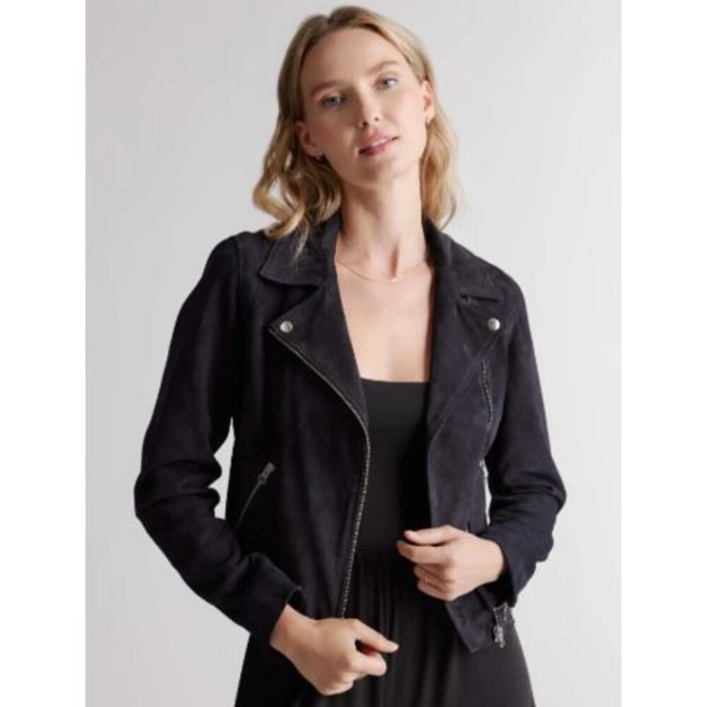 Quince Women's 100% Suede Biker Jacket Charcoal Gray M